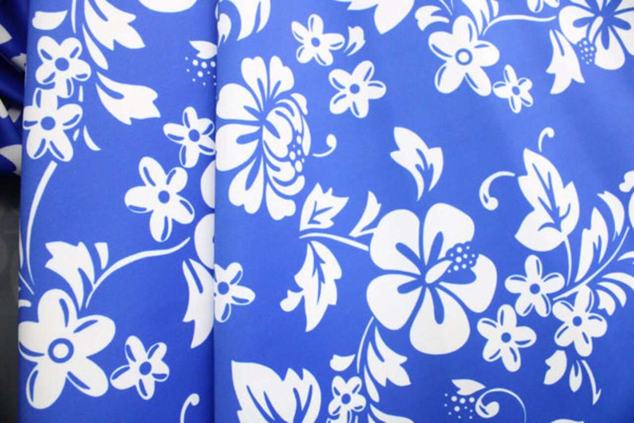 1 Yard Tropical Blue Hibiscus Floral Spandex Fabric Four Way Stretch Activewear Swimwear Costume Leggings Material 58/60 Inch Width